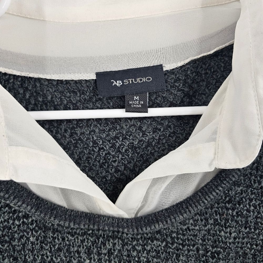 Ab studio long sleeve shirt gray collared layered y2k sweater schoolgirl medium - Picture 3 of 3